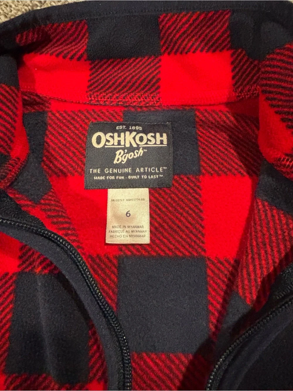 OshKosh B'gosh Red and Black Buffalo Plaid Fleece Jacket
